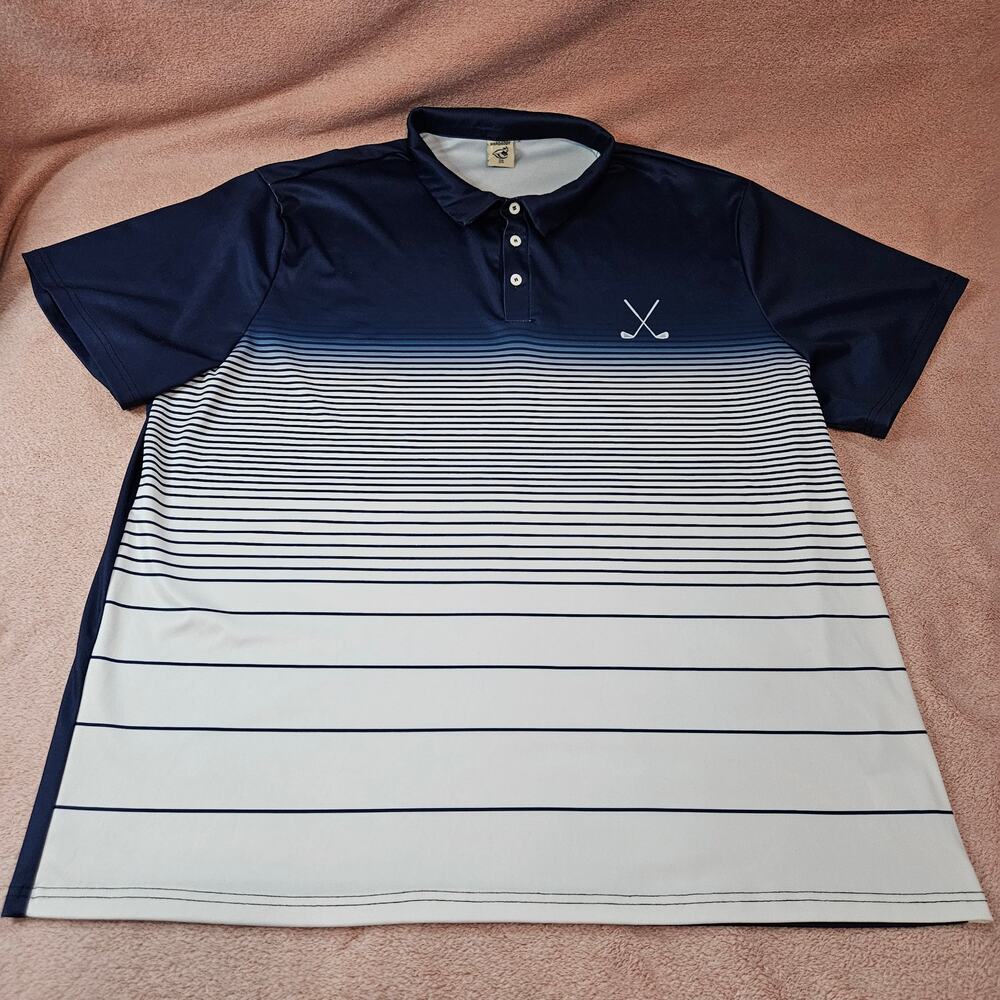 Hardaddy Men's Golf Polo Shirt Navy Blue Horizontal Stripe Performance 3XL